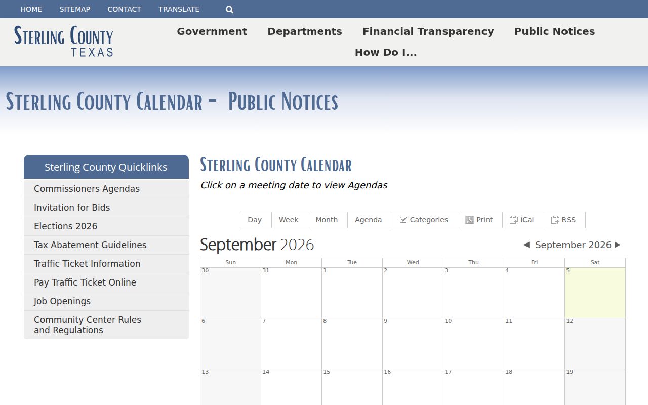 Sterling County court schedule distinction on public-notice calendar