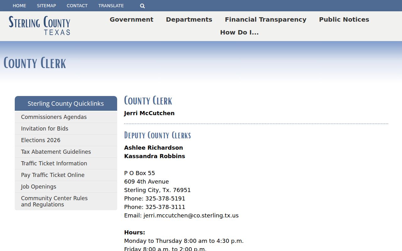 Sterling County Clerk court docket office
