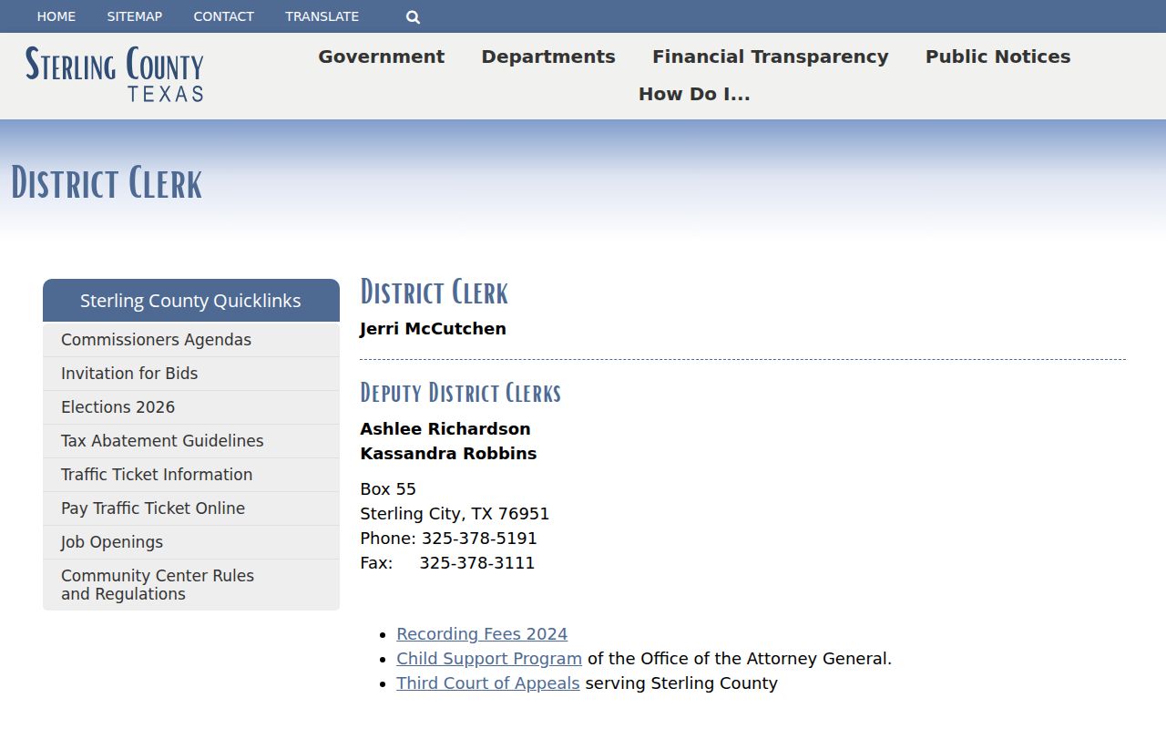 Sterling County District Clerk court docket office